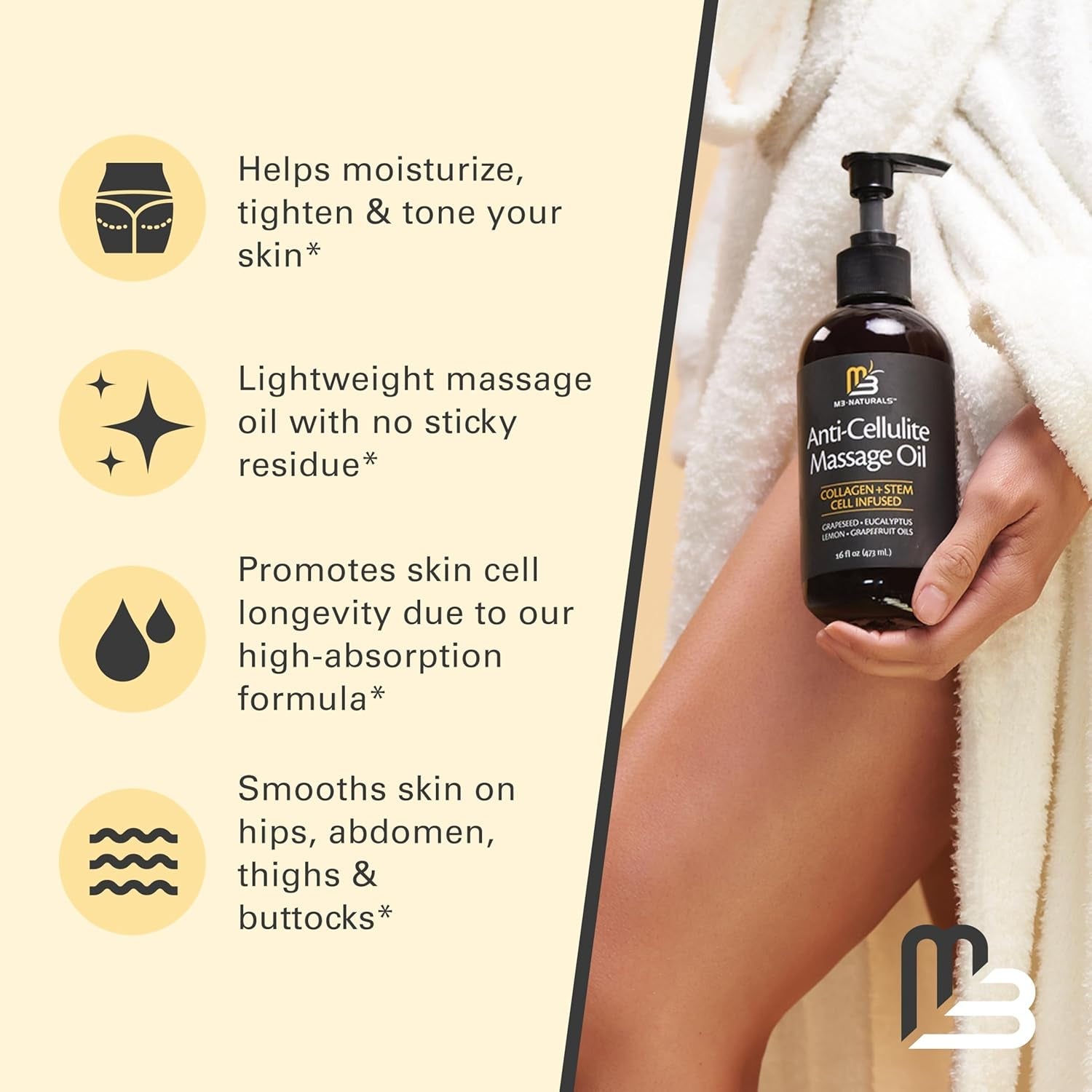 Firming Body Massage Oil with Collagen & Stem Cell – Helps Smooth the Appearance of Cellulite & Improve Skin Texture – Refreshing Aromatherapy Body Oil for Legs & Full Body – 16 Fl Oz